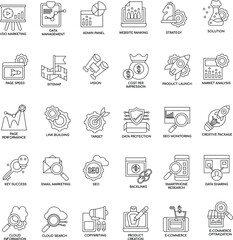 Outline SEO  search engine option flat vector collection icon set