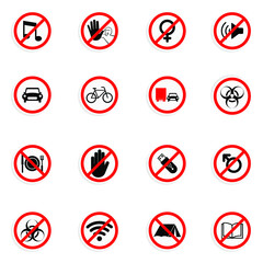 Sign board rules red with black and white flat vector collection icon set