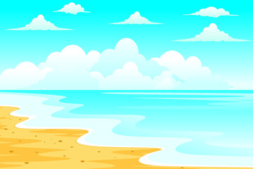 Fototapeta na wymiar Beautiful landscape. Beautiful beach scene with charming cloudy clouds vector illustration