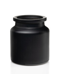 empty black glass jar on white background