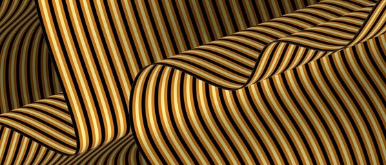 Abstract geometric wavy folds with stripes of brown, white and black colors. 3d rendering.