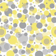 Vector polka dots seamless pattern in trendy colors Pantone 2021 Illuminating yellow, Ultimate Gray