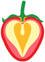 SVG cartoon graphic of red pink strawberry fruit cross section slice with stem.  File suitable for use with craft cutter software