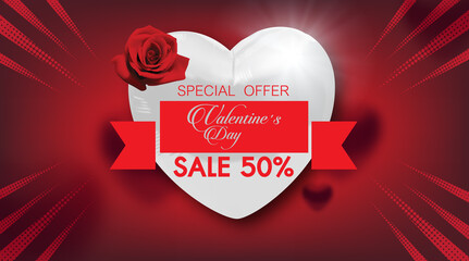 Valentines Day Sale Background With Balloon Heart .  Vector illustration .