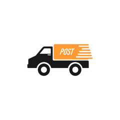 vector illustration of package delivery book car logo icon in orange, yellow, blue, black and white colors Basic RGB