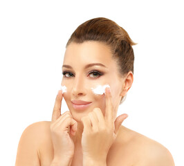 Concept of rejuvenation.Volume lifting.Applying the cream