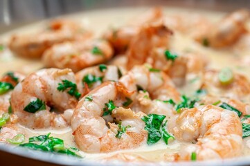 shrimp with fresh cream and cilantro