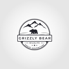 grizzly bear badge logo vector illustration design. vintage bear symbol - obrazy, fototapety, plakaty