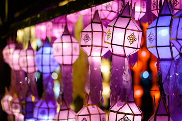 Colorful International and traditional Lanterns at Loi Krathong (Yi Peng) Festival, Chiang Mai, Thailand