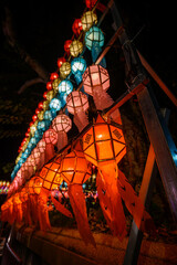 Colorful International and traditional Lanterns at Loi Krathong (Yi Peng) Festival, Chiang Mai, Thailand