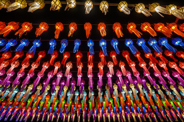 Colorful International and traditional Lanterns at Loi Krathong (Yi Peng) Festival, Chiang Mai, Thailand