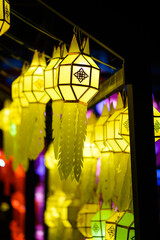 Colorful International and traditional Lanterns at Loi Krathong (Yi Peng) Festival, Chiang Mai, Thailand