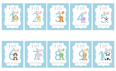I'm one year old today - Baby Milestone card. Cute design with blue background and lion cub