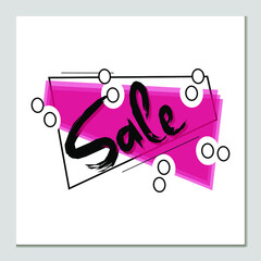 Big discount banner design, sale with black text on a background of pink rectangles, squares and circles. Seasonal sale and for Black Friday.