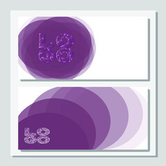 Two polygonal linear vector template for banner or business card logo, purple color on a background of shades of purple circles, for design.