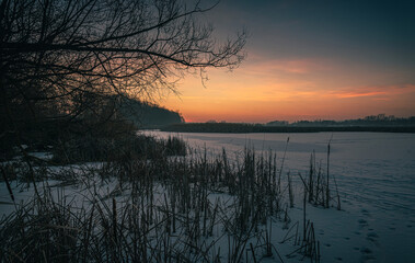 Winter sunrise on river