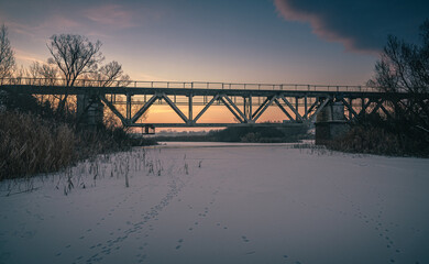 Winter sunrise on river