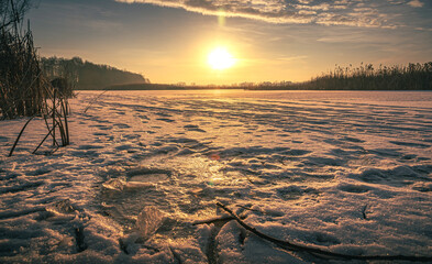 Winter sunrise on river