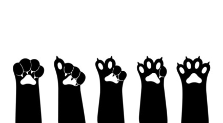 Black cat paws banner. Cute simple animal paw, hand drawn cat legs doodle cartoon style. Vector illustration