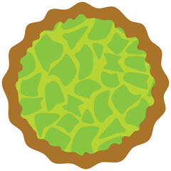 Simple cartoon SVG graphic illustration of kiwi lime apple green fruit chunks sauce filling pie tart flan with fluted pastry base. Interlocking layers suitable as cut file