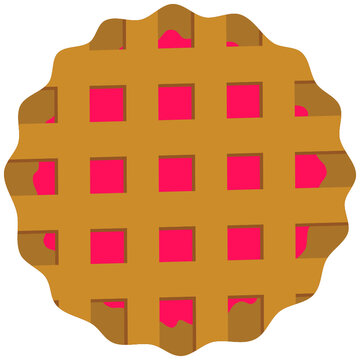 recommend clip art: Simple cartoon SVG graphic illustration of red cherry strawberry jam sauce filling pie tart with criss cross crust square cutout top and fluted pastry base. Interlocking layers suitable as cut file