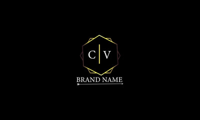 CV is a very luxury logo with a stylish design and golden color with black background.