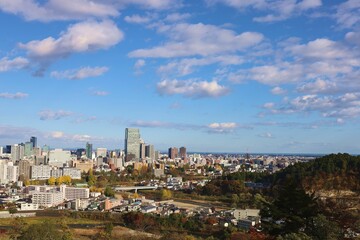 Fototapeta na wymiar Sendai City, Miyagi Prefecture Japan, November 2021. Photographed the city of Sendai from Aoba Castle.