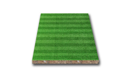3D Rendering. Stripe grass soccer field, Green lawn football field, isolated on white background.