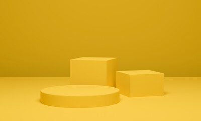 Cylinder background minimal scene geometric platform, Yellow podium pedestal for advertising display. 3D rendering.
