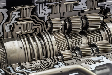 Transmission Cross Section, Automotive Transmission with Sprocket and Bearing Mechanism