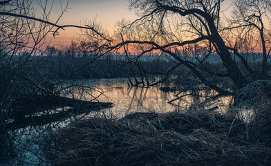 Winter sunrise on river