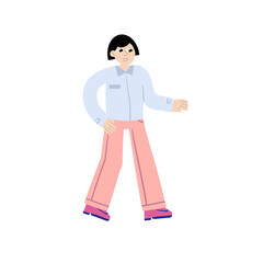 Business character. Woman in a shirt walk. Hurry and tardiness. Trendy flat cartoon illustration