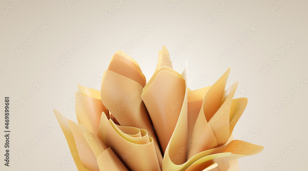 Poster abstract background with yellow layered fabric, folded in shape flower with rounded corners. modern 