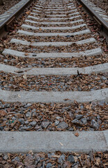 Moscow, Russia - November 07, 2021: a fragment of a railway track rails