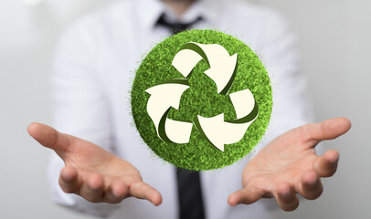 3d rendering of green recycle icon