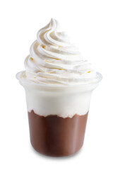 Chocolate cocktail or dessert with whipped cream on a white isolated background