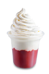 Strawberry ice cream or cocktails or dessert with whipped cream on a white isolated background