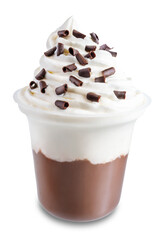 Chocolate cocktail or dessert with whipped cream on a white isolated background