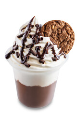 Chocolate cocktail or dessert with whipped cream on a white isolated background