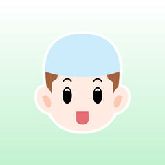 Fototapeta premium Cartoon illustration of a men face wearing skull cap in a flat style , this cute image is suitable for your colorful and flat project design elements, can also be used for sticker and icon