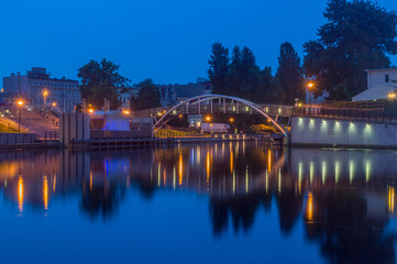 Jan Kiepura Bridge (formerly: Bridge of love in Bydgoszcz) at dusk.
