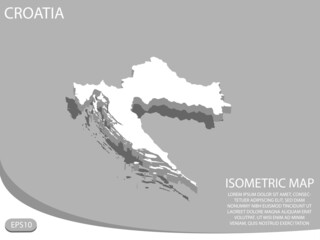 white isometric map of Croatia elements gray background for concept map easy to edit and customize. eps 10