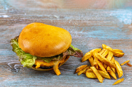 Fast food-vegetarian Hambuger vegetable, cheese abd sauce