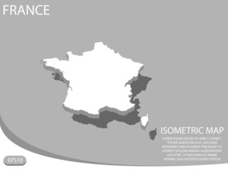 white isometric map of France elements gray background for concept map easy to edit and customize. eps 10