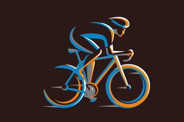 cycling race stylized symbol, outlined cyclist vector silhouette - 469903415