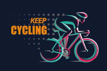 cycling race stylized symbol, outlined cyclist vector silhouette - 469903416