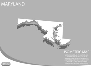 white isometric map of Maryland elements gray background for concept map easy to edit and customize. eps 10