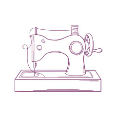 Hand drawn old sewing machine isolated on white background