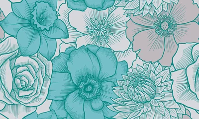 Türaufkleber vector drawing vintage seamless pattern with flowers, hand drawn illustration © cat_arch_angel