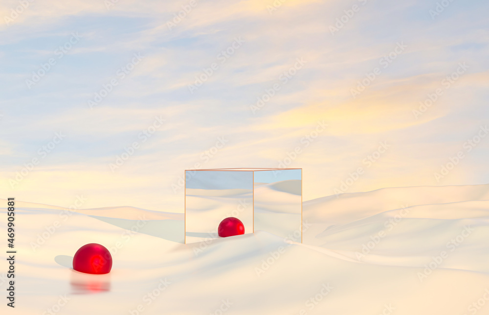 Aufkleber abstract winter christmas scene with geometrical form. product stand. surreal background. 3d renderi